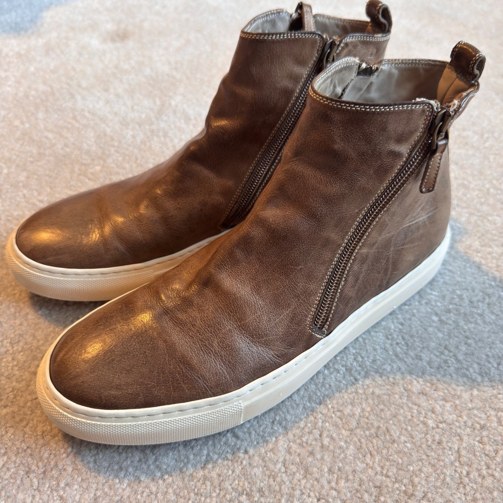 Benheart Calzoleria Toscana Mens Brown Leather Zip High Top Sneakers 43/US10